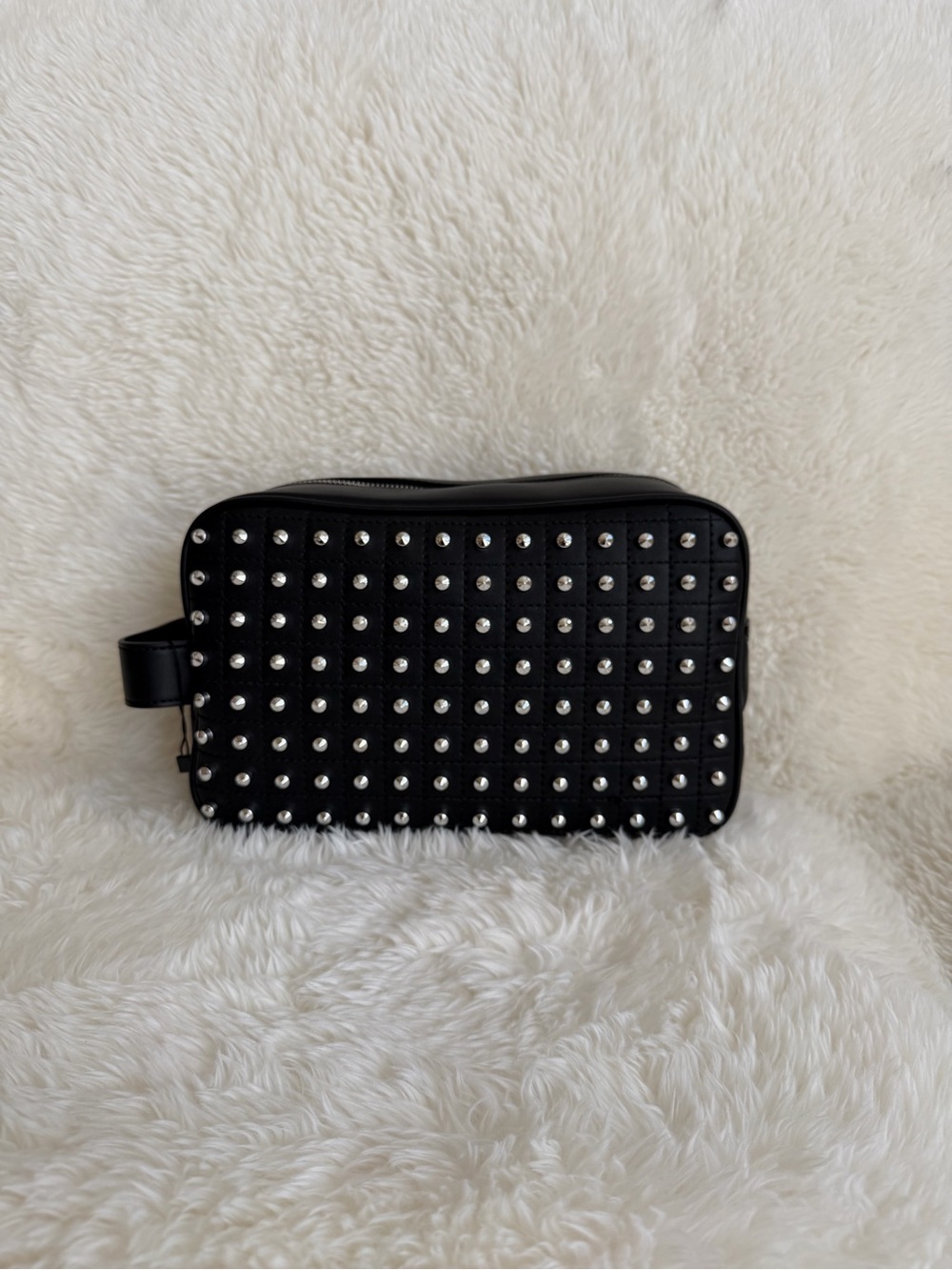 Black Studded Leather Zip Cosmetic/Toiletry bag NWOT